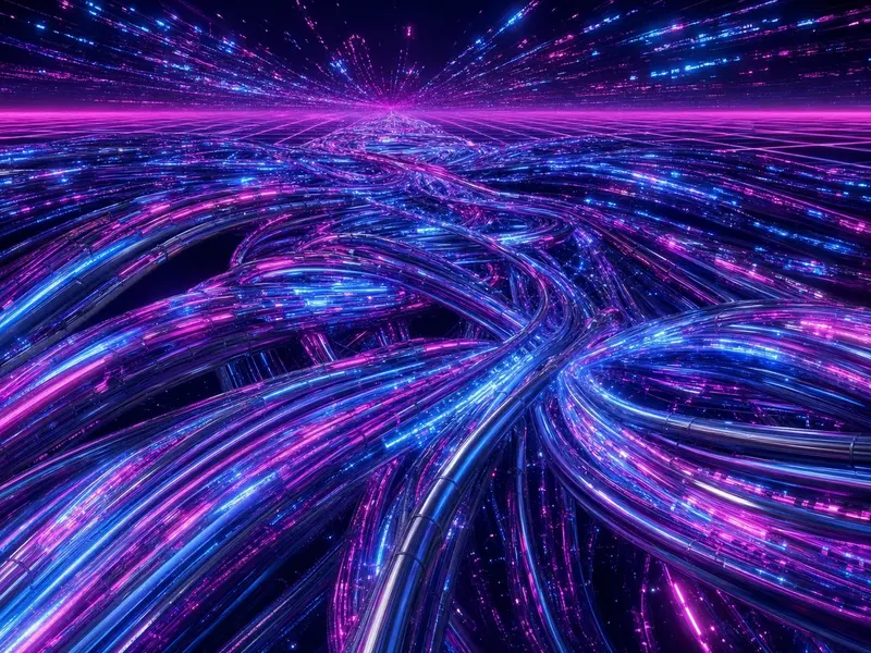 A sea of glowing fiber-optic cables humming with data